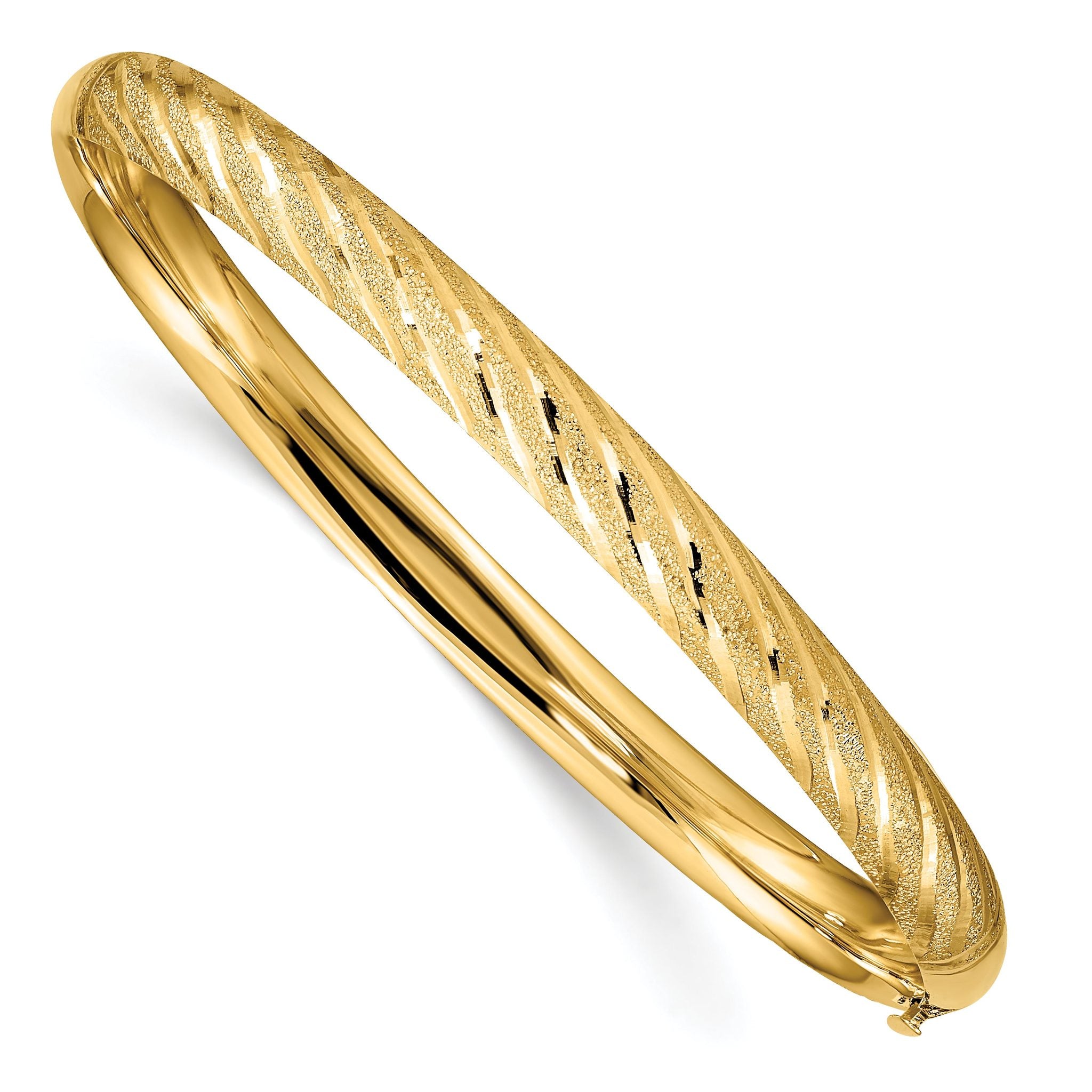 14k Textured Diamond-cut Twisted Hinged Bangle Main image