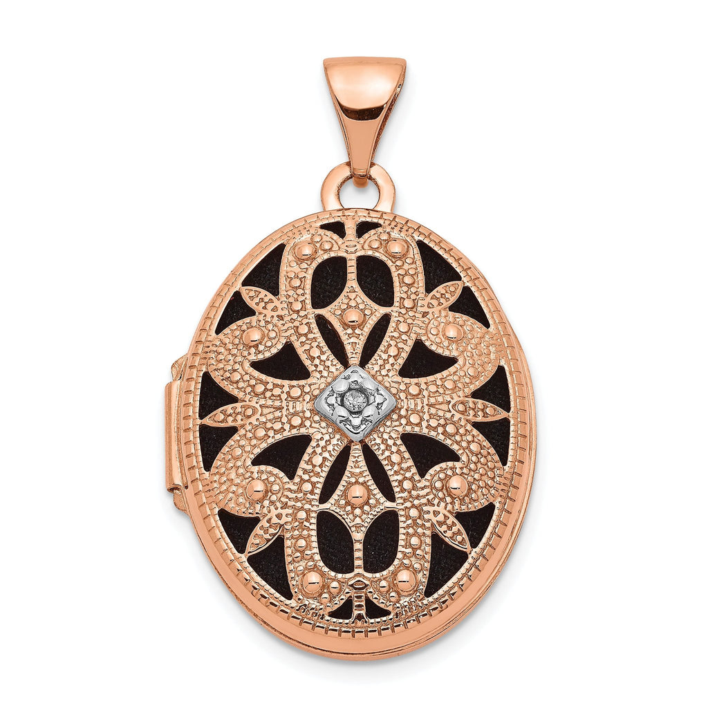 14K Rose Gold 21mm Oval w/Diamond Vintage blk interior Locket