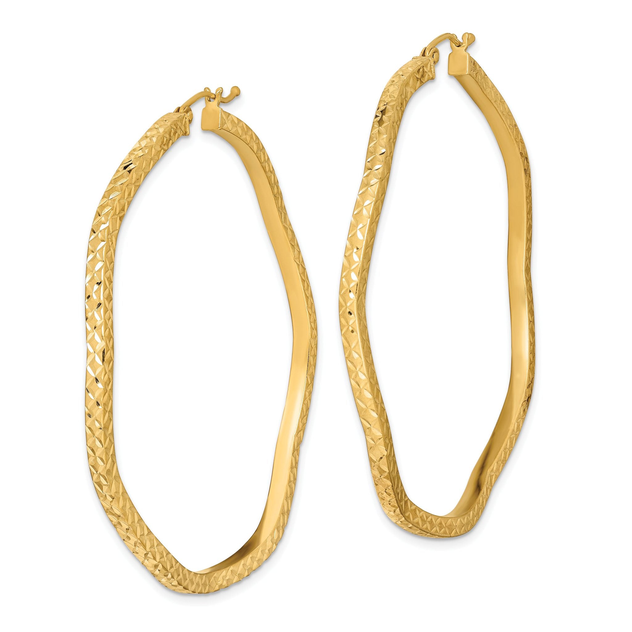 Sterling Silver Gold-plated Diamond Cut 2mm Wavy Hoop Earrings Secondary image