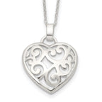 Sterling Silver 925 Filigree Swirl Heart Necklace with Polished Finish