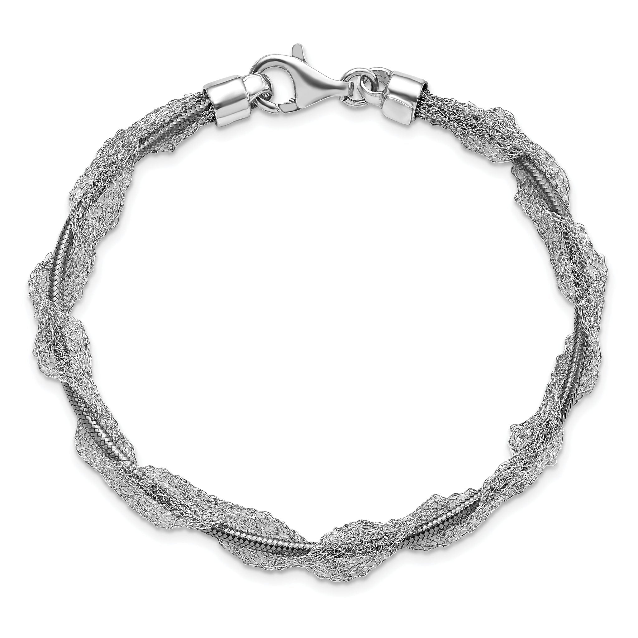 Sterling Silver Ruthenium-plated Fancy Mesh Twist Bracelet