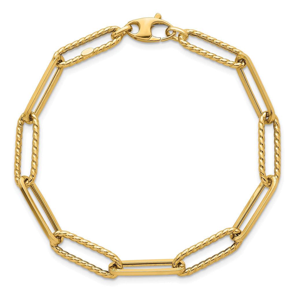 14k Polished and Twisted 6.4mm Paperclip Link 7.5 inch Bracelet