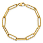 14k Polished and Twisted 6.4mm Paperclip Link 7.5 inch Bracelet