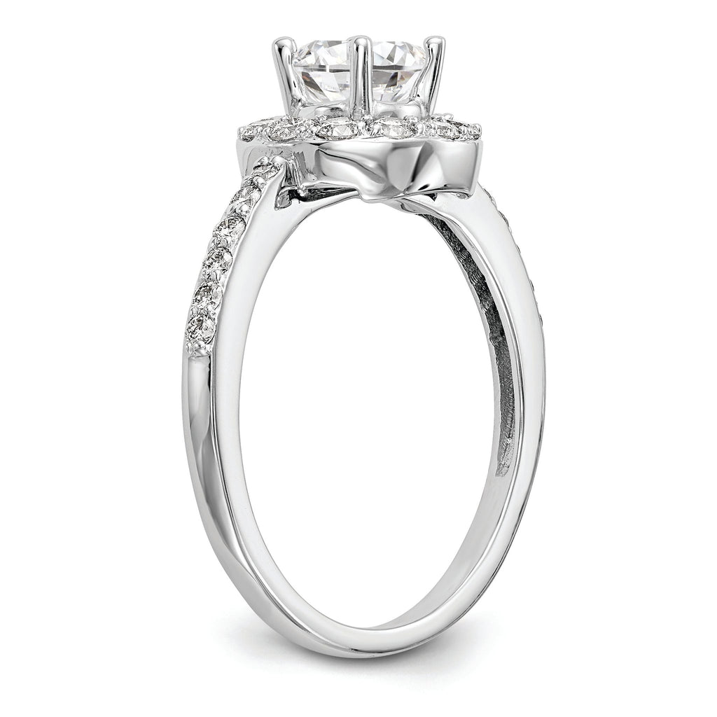 14K White Gold Halo (Holds 1/2 carat (5.00mm) Round Center) 1/2 carat Diamond Semi-Mount Engagement Ring
