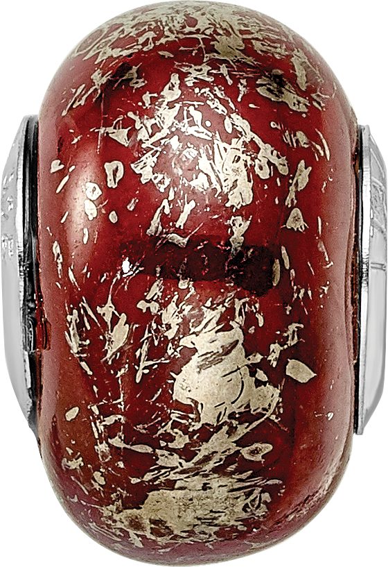 Dark Red Ceramic Bead in Sterling Silver with Platinum Foil