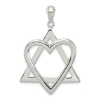 Sterling Silver 925 Star of David Heart Pendant with Polished Anti-Tarnish Finish