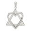 Sterling Silver 925 Star of David Heart Pendant with Polished Anti-Tarnish Finish