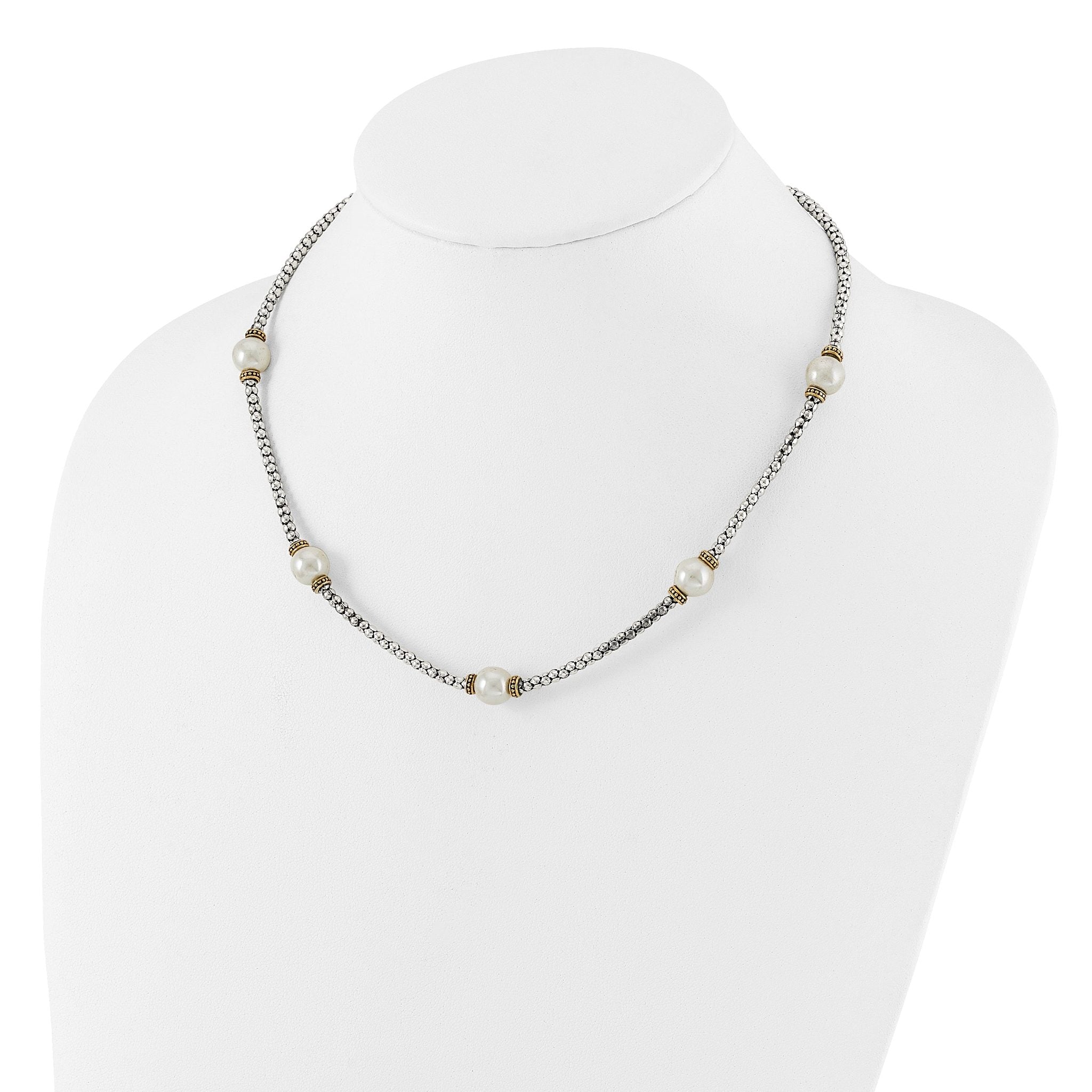 Sterling Silver and Gold-tone Synthetic Pearl 18in Necklace Secondary image