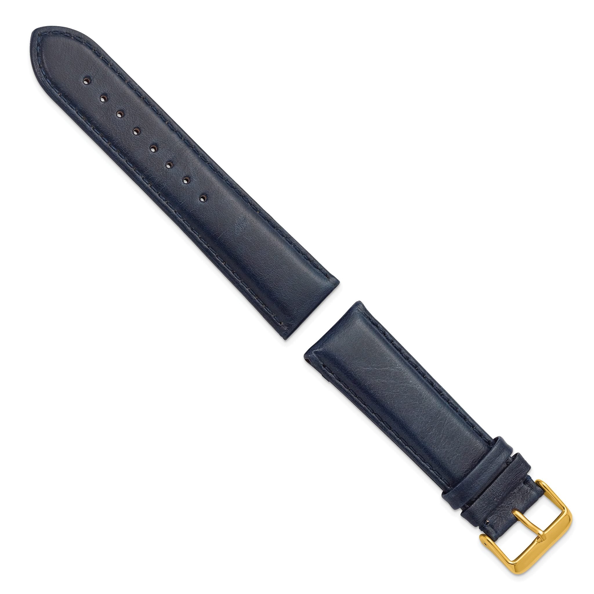Navy Smooth Leather Watch Band with Gold-Tone Buckle, 18mm