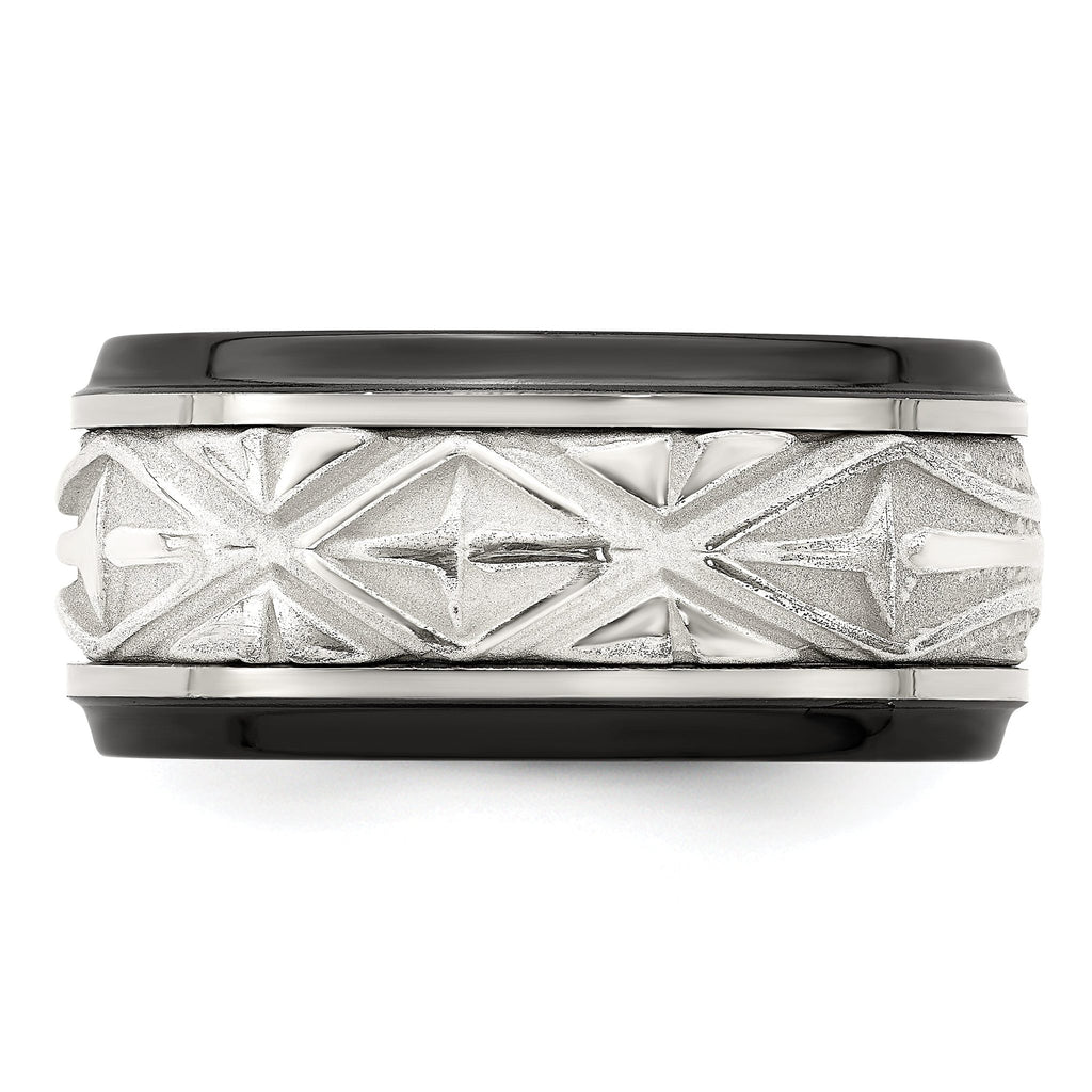 Sterling Silver Inlay Wedding Band in Black Titanium, 11mm