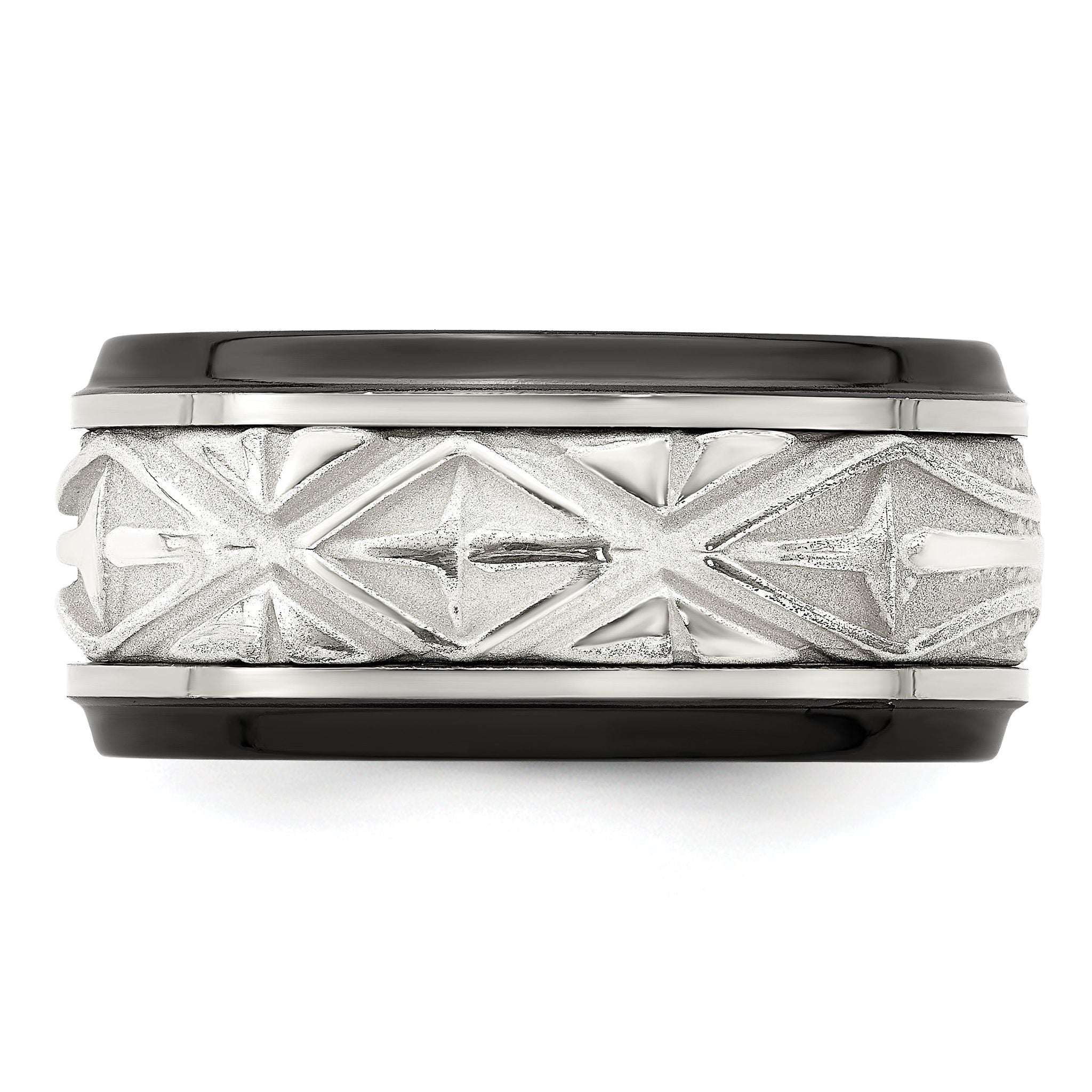 Sterling Silver Inlay Wedding Band in Black Titanium, 11mm