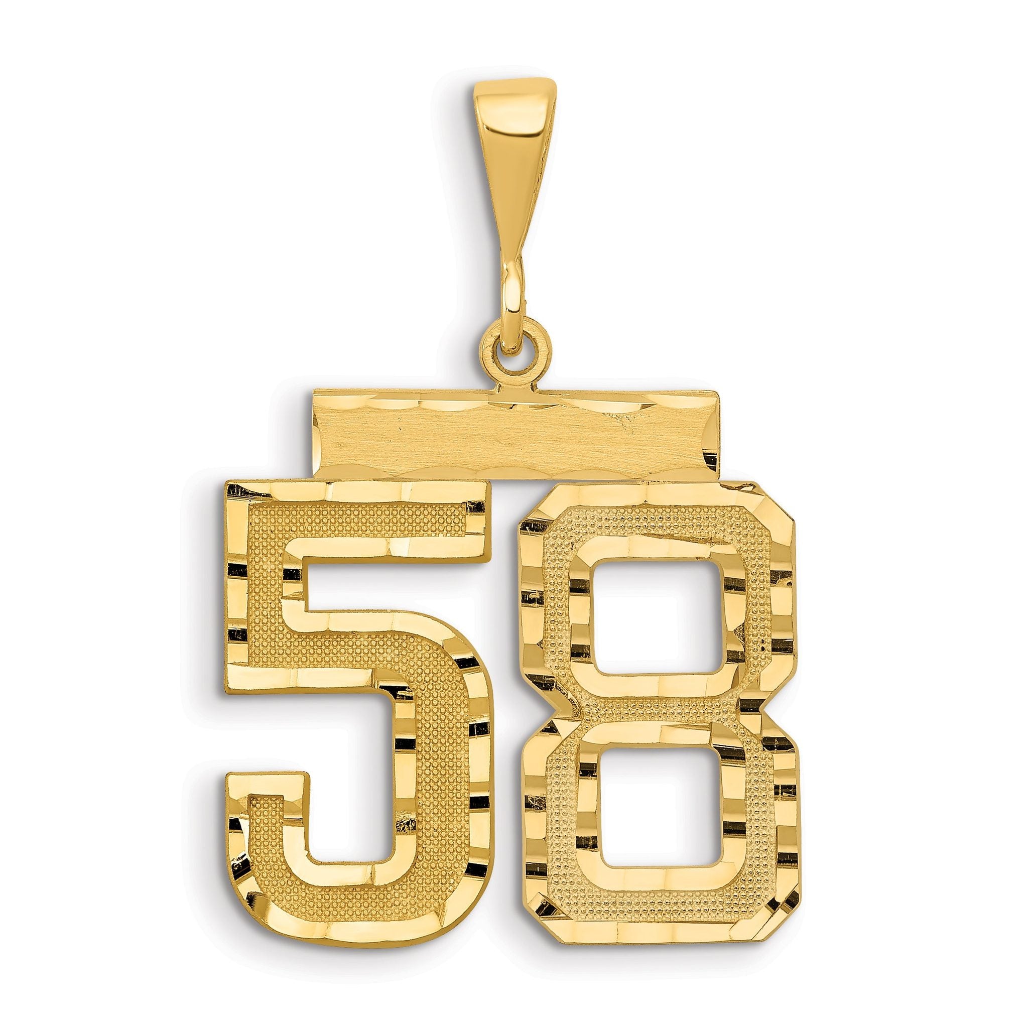 14K Gold Large Brushed Diamond-Cut Number 58 Charm by Sophia Jewelers