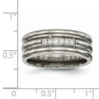 Grooved CZ Wedding Band in Titanium, 8mm