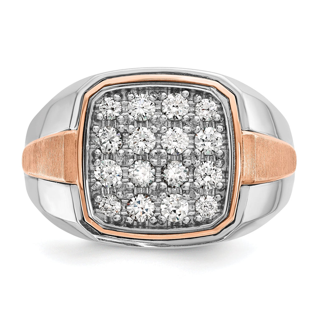 14k White and Rose Gold Men's Polished and Satin 1 Carat AA Quality Diamond Cluster Ring