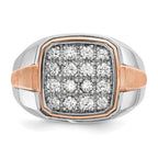 14k White and Rose Gold Men's Polished and Satin 1 Carat AA Quality Diamond Cluster Ring