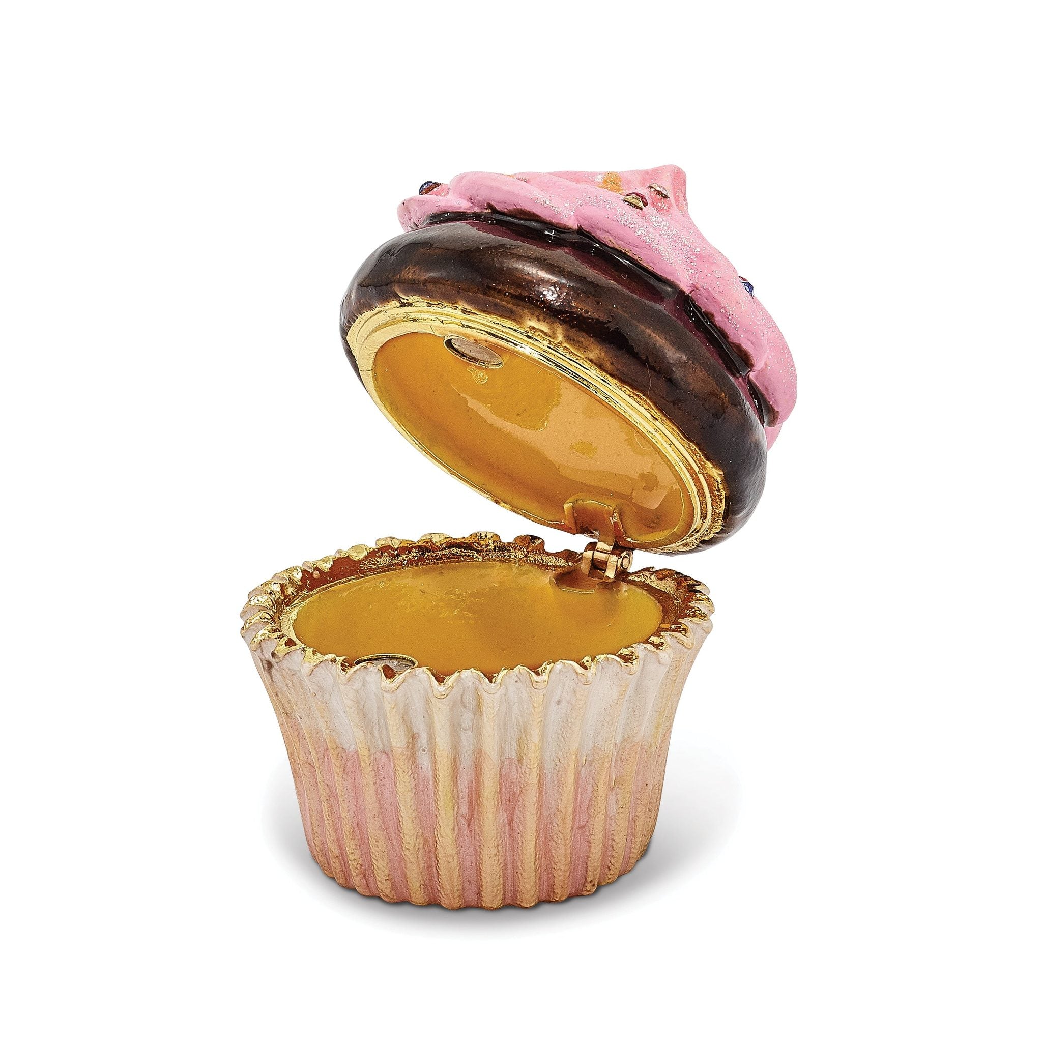 Luxury Giftware Pewter Bejeweled Crystals Gold-tone Enameled BERRIES 'N CREME Chocolate Cupcake Trinket Box with Matching 18 Inch Necklace Secondary image