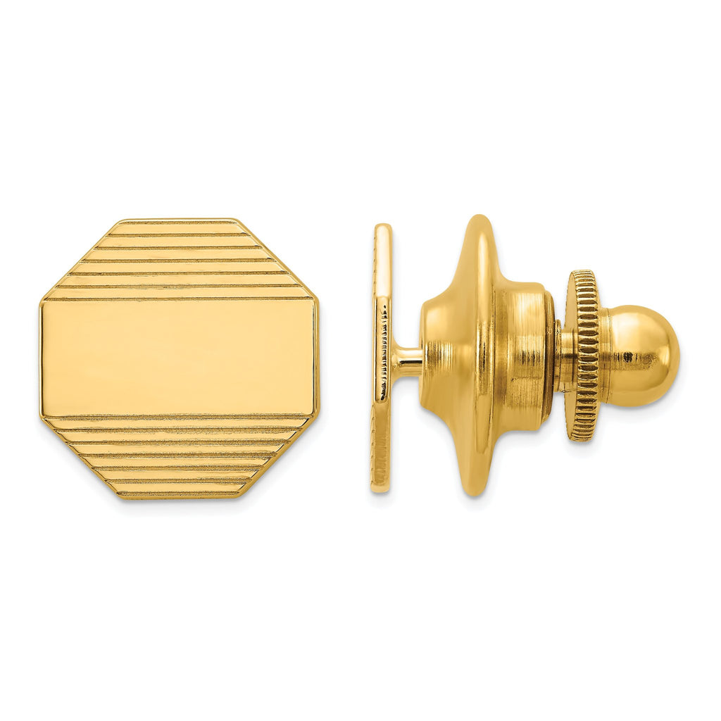 14K Gold Men's Polished Octagonal Tie Tac with Grooved Design