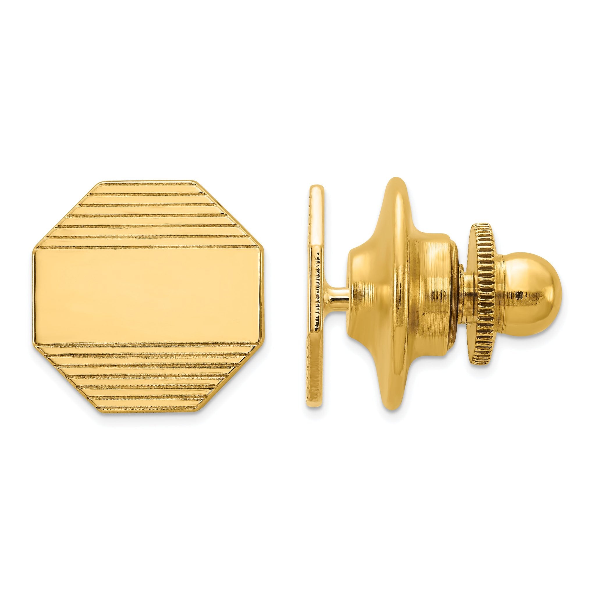 14K Gold Men's Polished Octagonal Tie Tac with Grooved Design