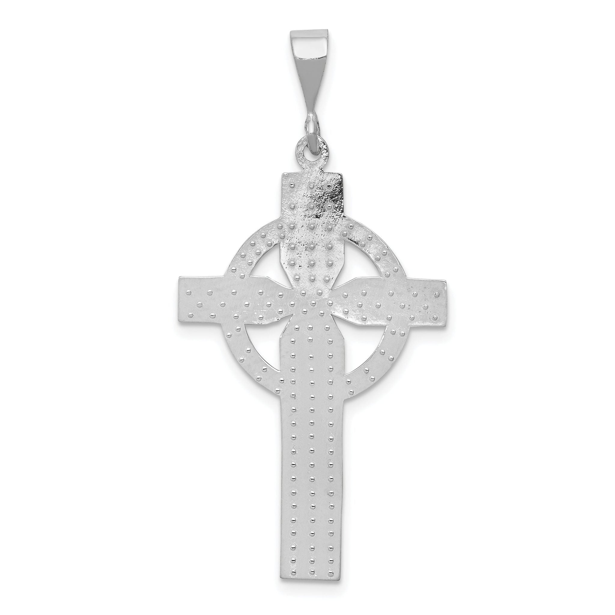 14K White Gold Celtic Cross Charm with Polished Rhodium Finish