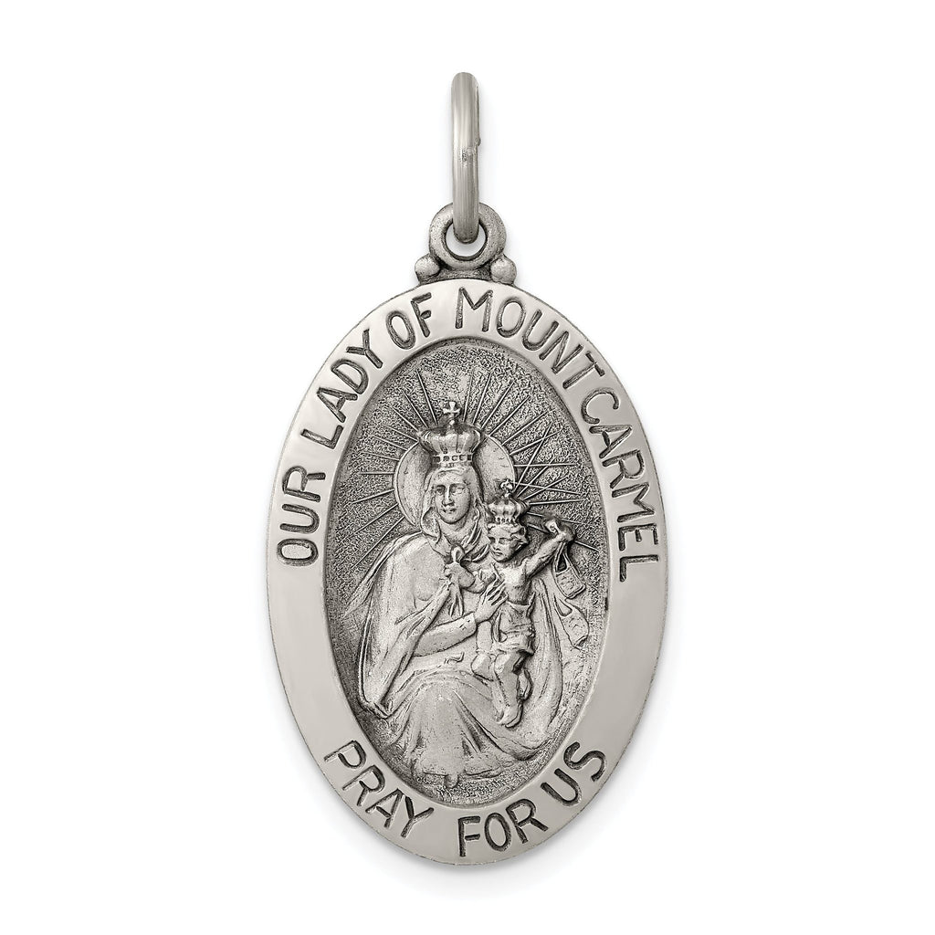 Sterling Silver 925 Antiqued Our Lady of Mount Carmel Pendant Vintage Grace