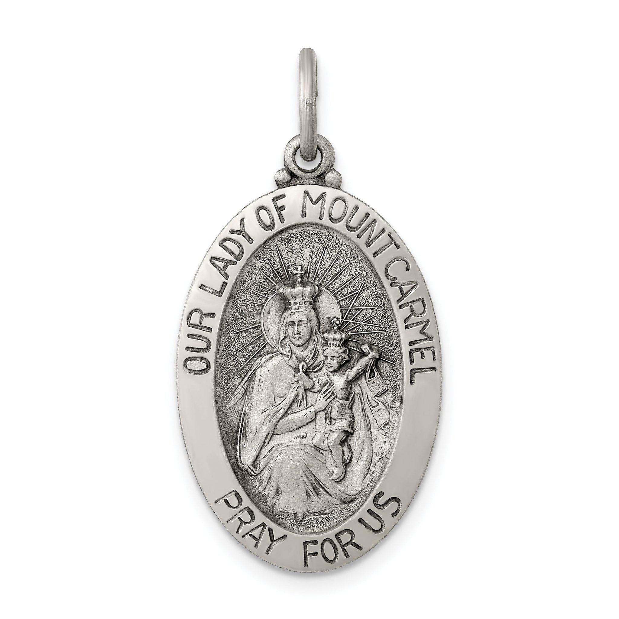 Sterling Silver 925 Antiqued Our Lady of Mount Carmel Pendant Vintage Grace