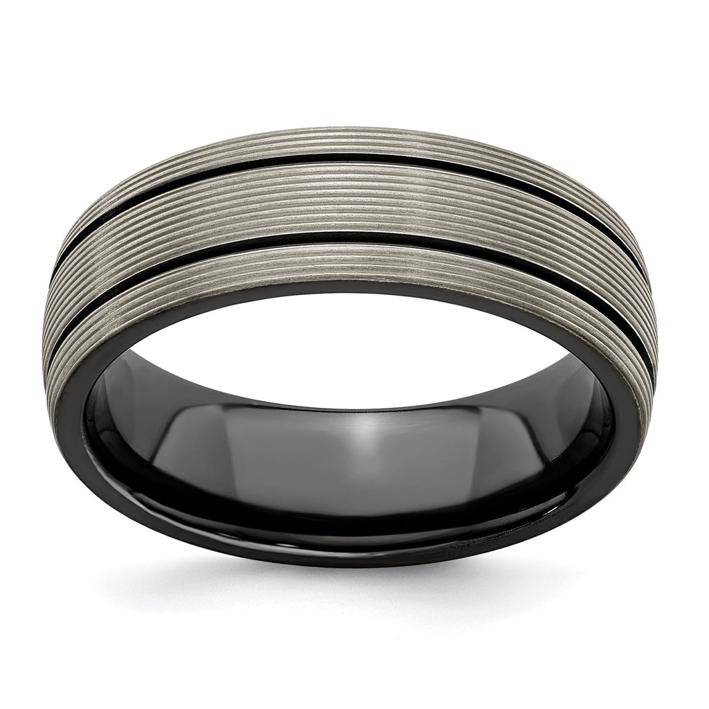 Titanium Wedding Band with Grooved Texture and Polished Finish