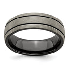 Titanium Wedding Band with Grooved Texture and Polished Finish