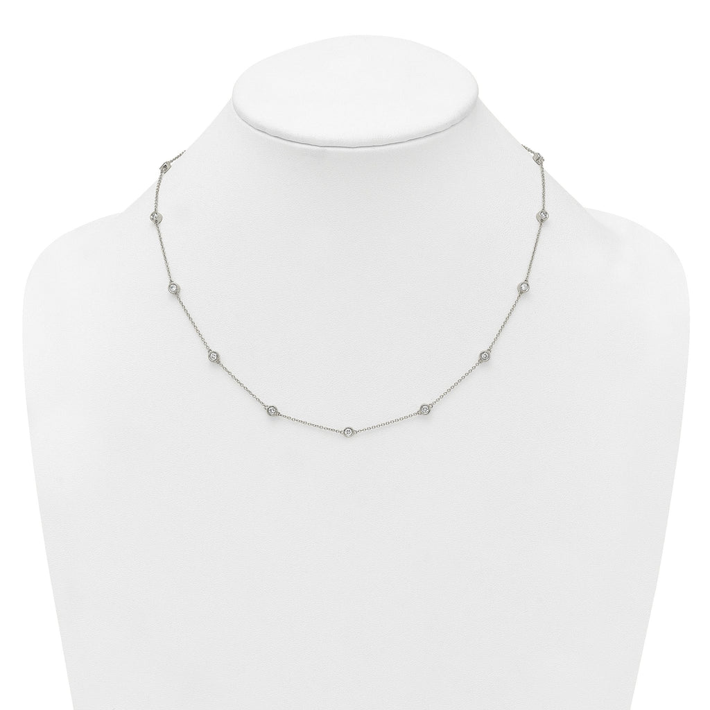 14k White Gold Complete 3/4 carat Bezel-set Diamond and Cable Chain 13-Station 16 inch Necklace