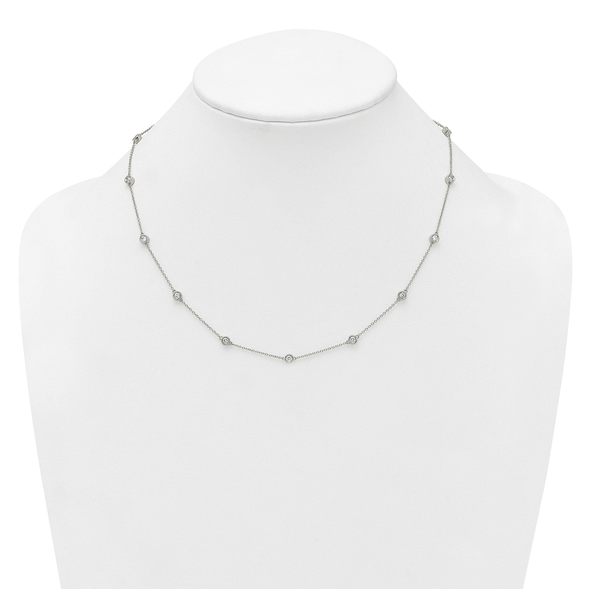 14k White Gold Complete 3/4 carat Bezel-set Diamond and Cable Chain 13-Station 16 inch Necklace