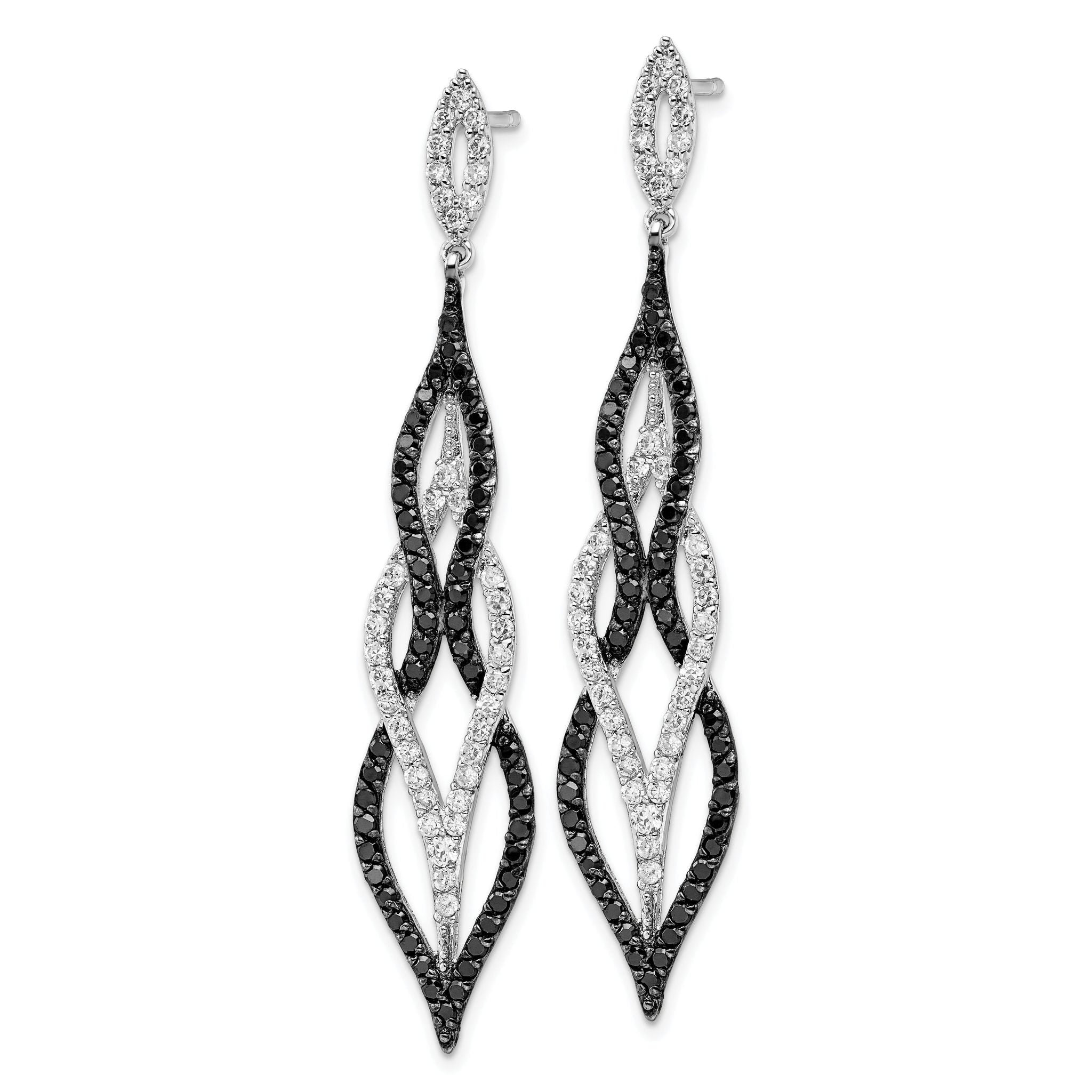 Cheryl M Sterling Silver Rhodium-plated with Black Rhodium Polished Fancy Black and White CZ Post Dangle Earrings Secondary image