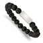 Stainless Steel Brushed ID Plate 8mm Black Agate Beaded Stretch Bracelet