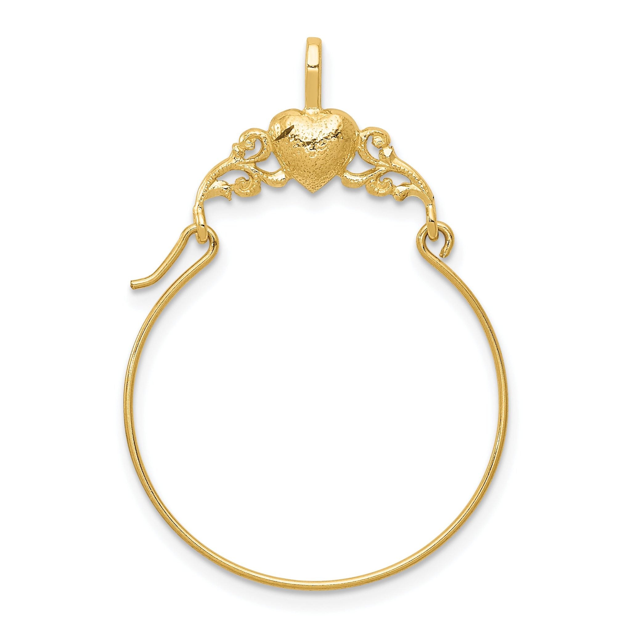 14K Gold Polished Heart Charm Holder Pendant  Elegant Solid Design Main image
