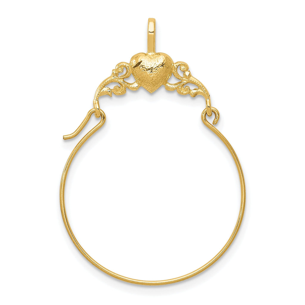 14K Gold Polished Heart Charm Holder Pendant  Elegant Solid Design
