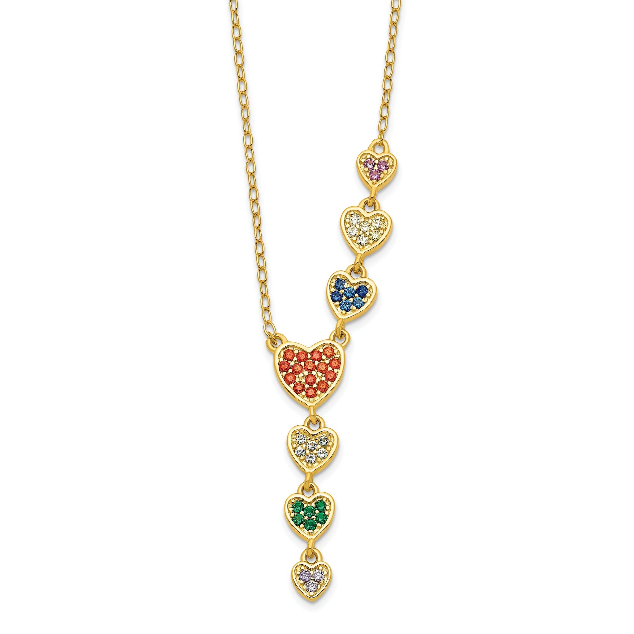 Sterling Silver Gold-tone Multicolor CZ Hearts 16.75 inch Necklace Main image