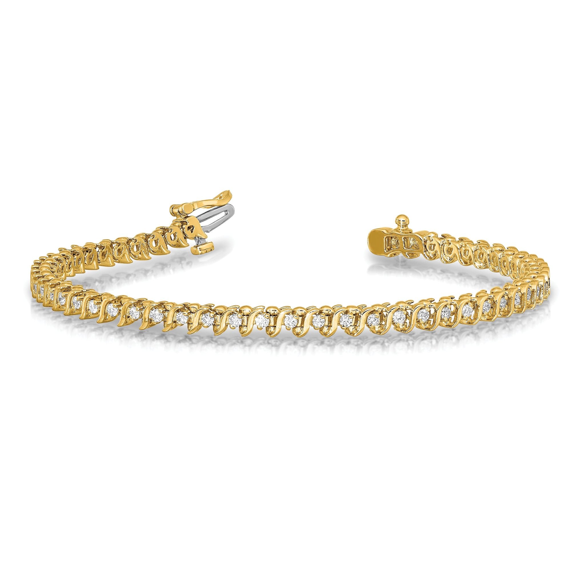 14k Holds 7/8 carat 54-1.6mm Round Diamond 2-prong S-link 7 inch Tennis Bracelet Mounting (No Stone Included)