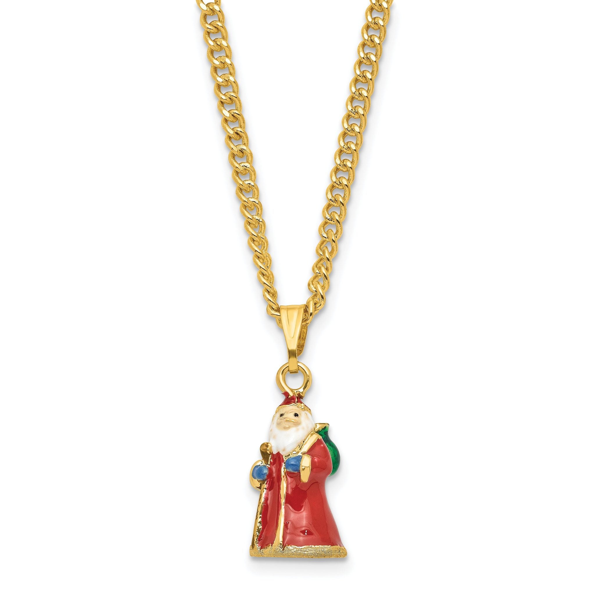 Luxury Giftware by Jere Bejeweled Crystals Gold-tone Enameled NOBLE Santa with Gifts & Staff Trinket Box with Matching 18 Inch Necklace