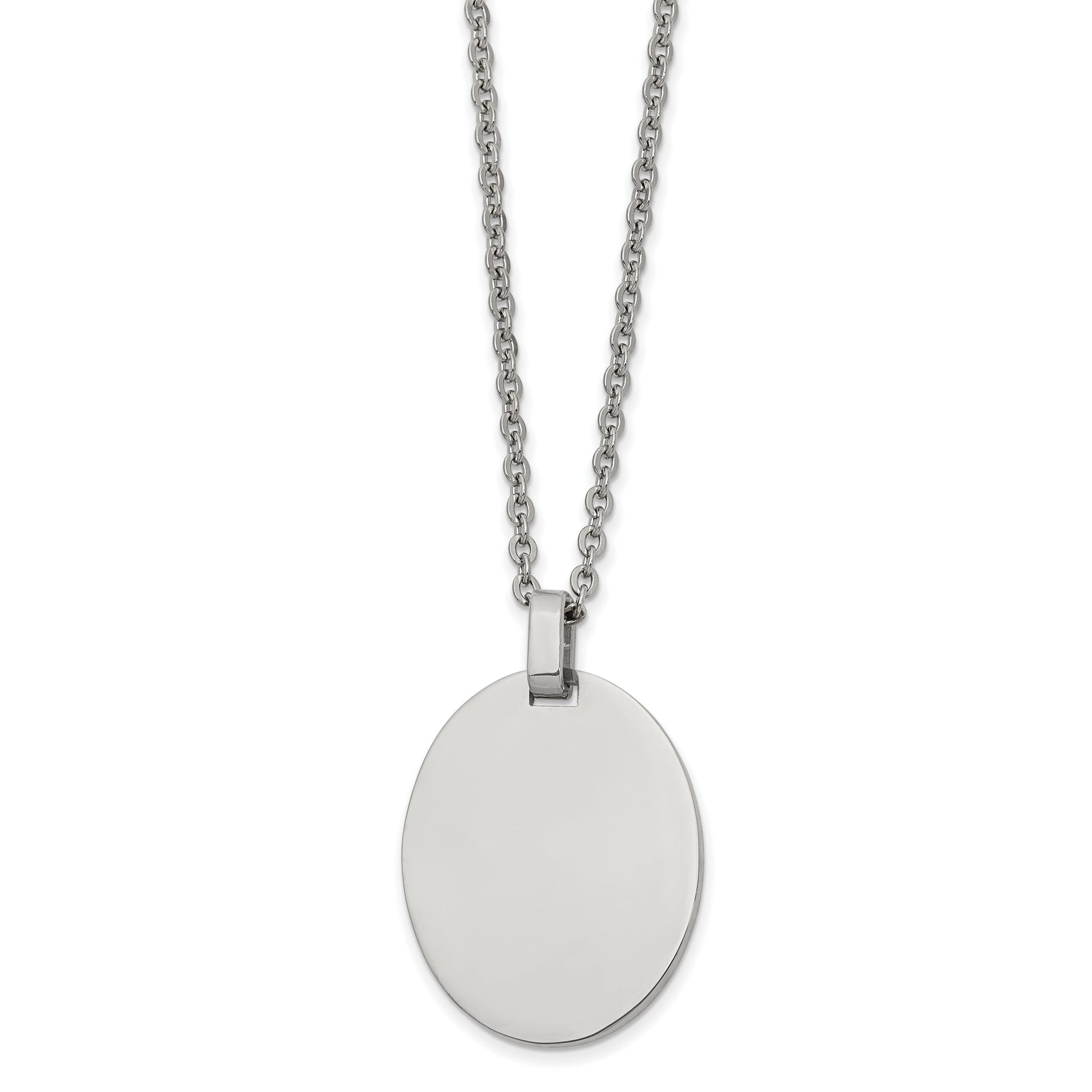 Chisel Stainless Steel Polished Oval Pendant on a 22 inch Cable Chain Necklace Main image