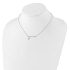 Sterling Silver RH-plated CZ Cross Black Enamel FAITH Bar Necklace