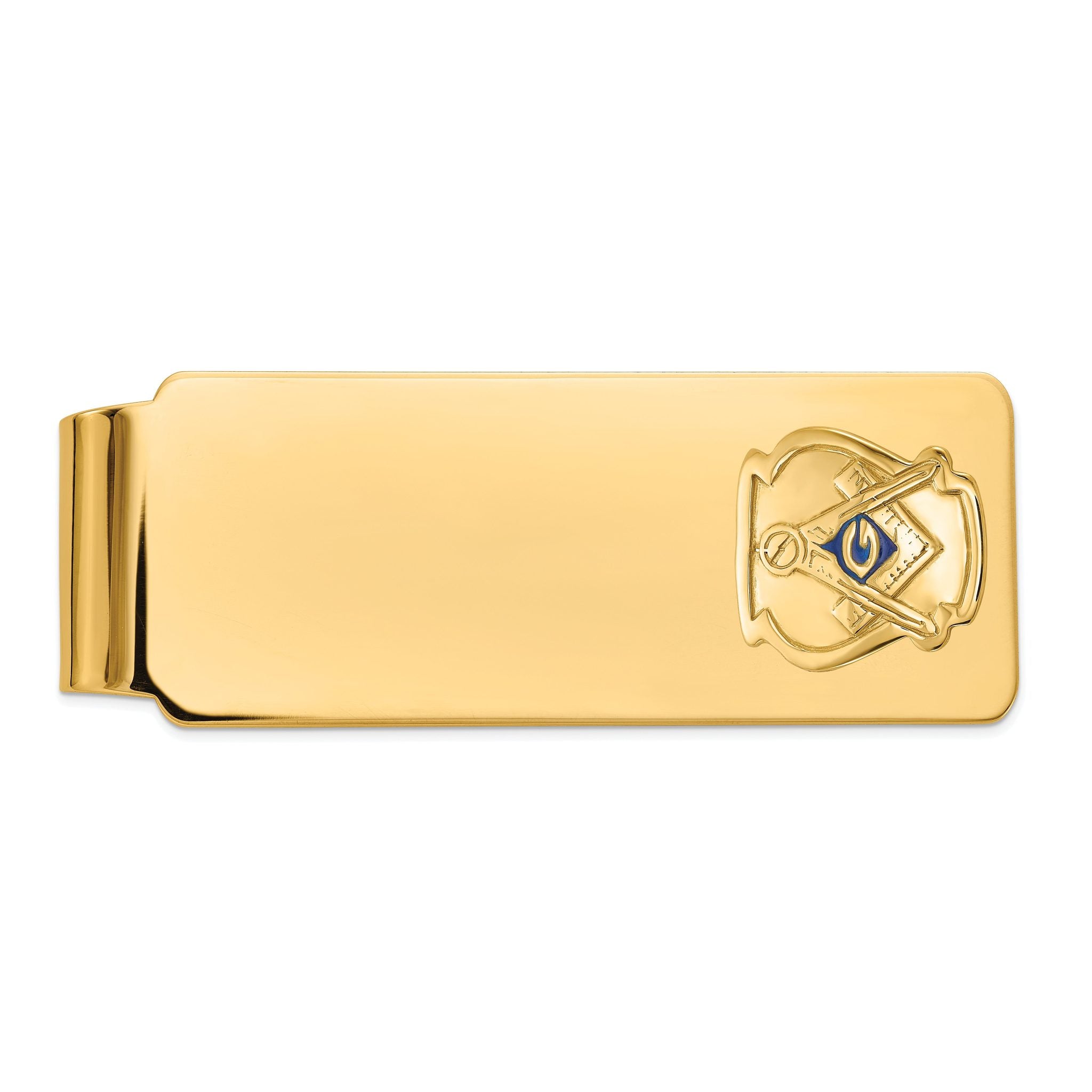 14k Men's Polished and Textured with Blue Enamel Masonic Medium Money Clip Main image