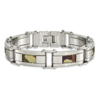 Stainless Steel Brushed with Brown Camo Fabric Inlay Bracelet for Men