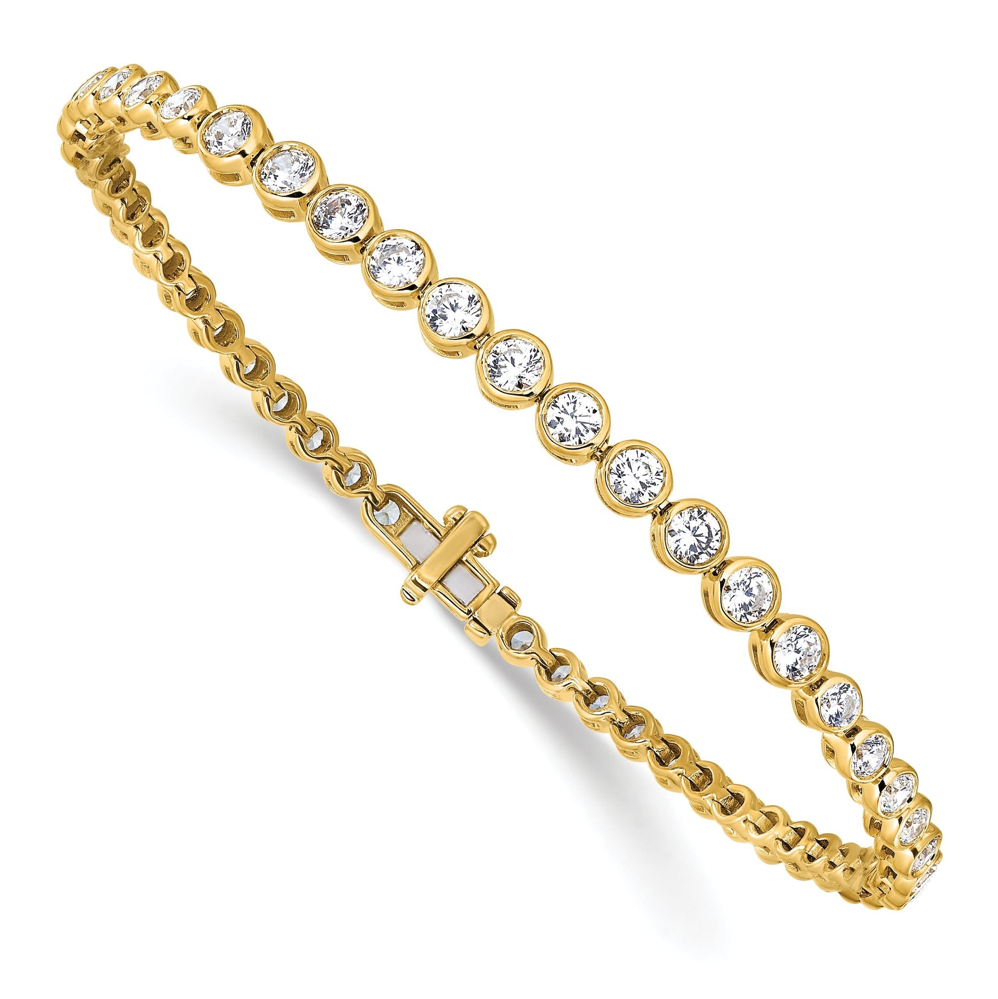 14k 3 carat Lab Grown Diamond VS/SI+ G+ Complete Round Bezel Set 7 inch Tennis Bracelet