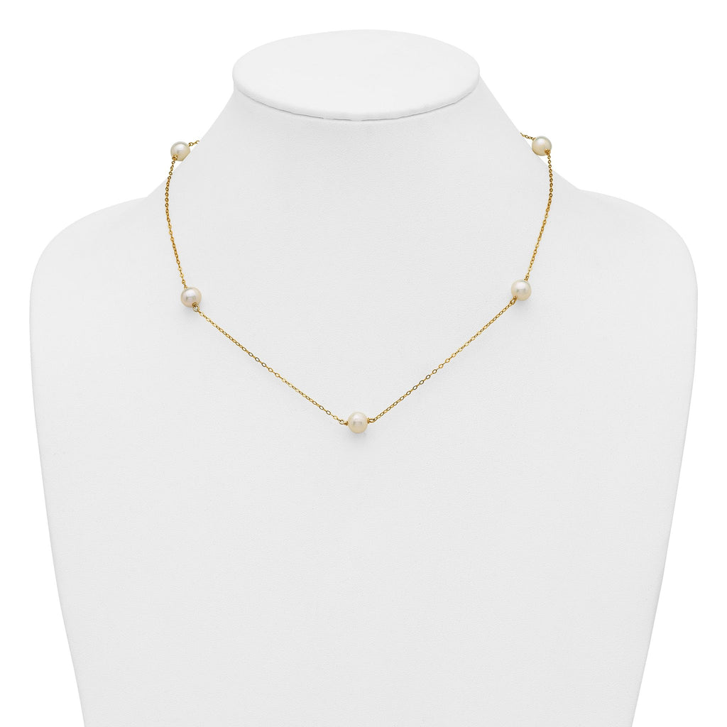 14K Gold Filled 7-8mm 5-Station White Cultured Freshwater Pearl Necklace