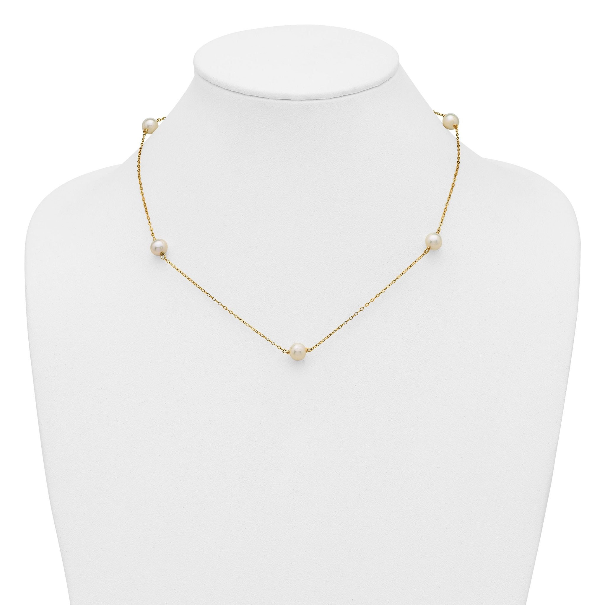 14K Gold Filled 7-8mm 5-Station White Cultured Freshwater Pearl Necklace