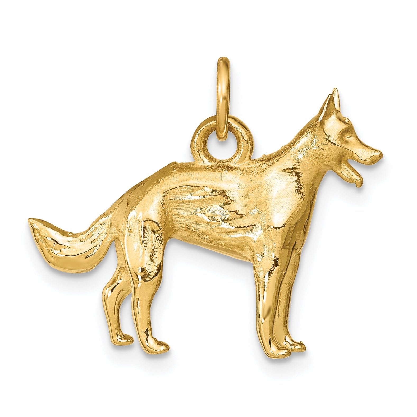 14K Gold 3D German Shepherd Charm with Polished Finish