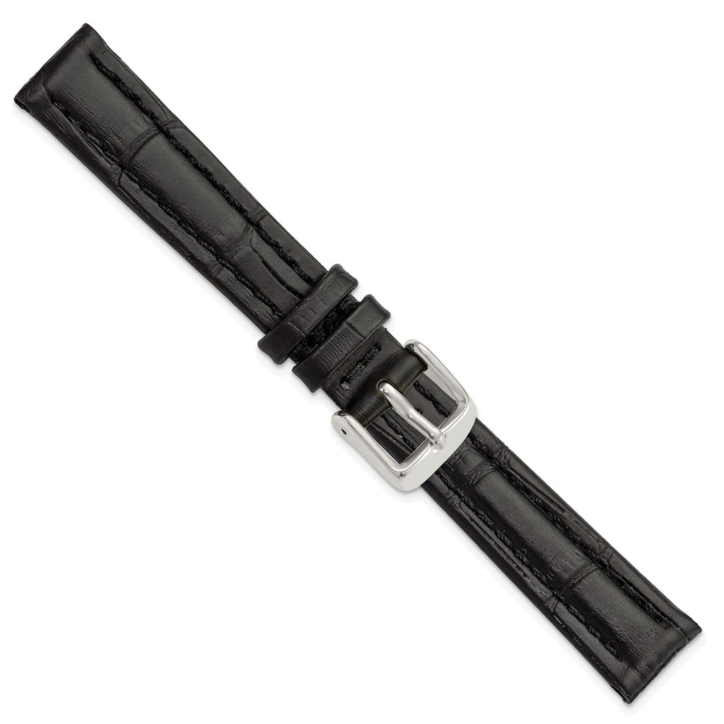 Matte Alligator-Grain Leather Watch Band in Black, 14mm
