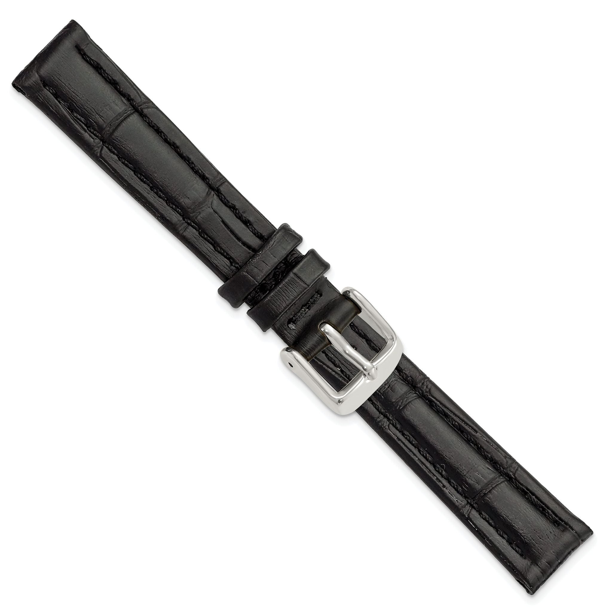Matte Alligator-Grain Leather Watch Band in Black, 14mm