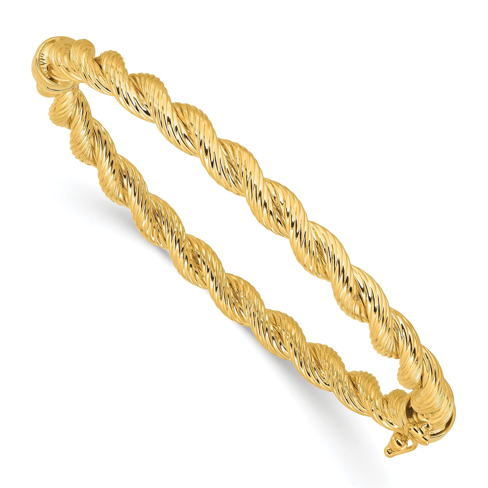 14K Polished and Textured 5.50mm Twisted Hinged Oval Bangle Bracelet Main image