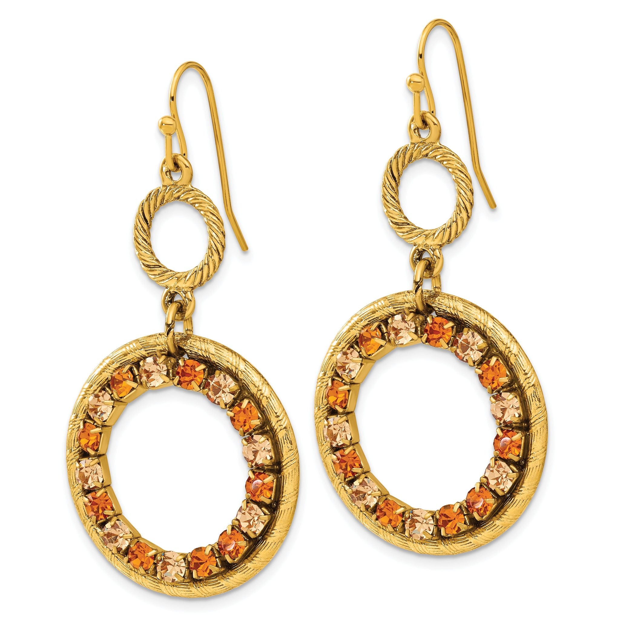 1928 Gold-tone Light & Dark Colorado Champagne Crystal Dangle Earrings Secondary image