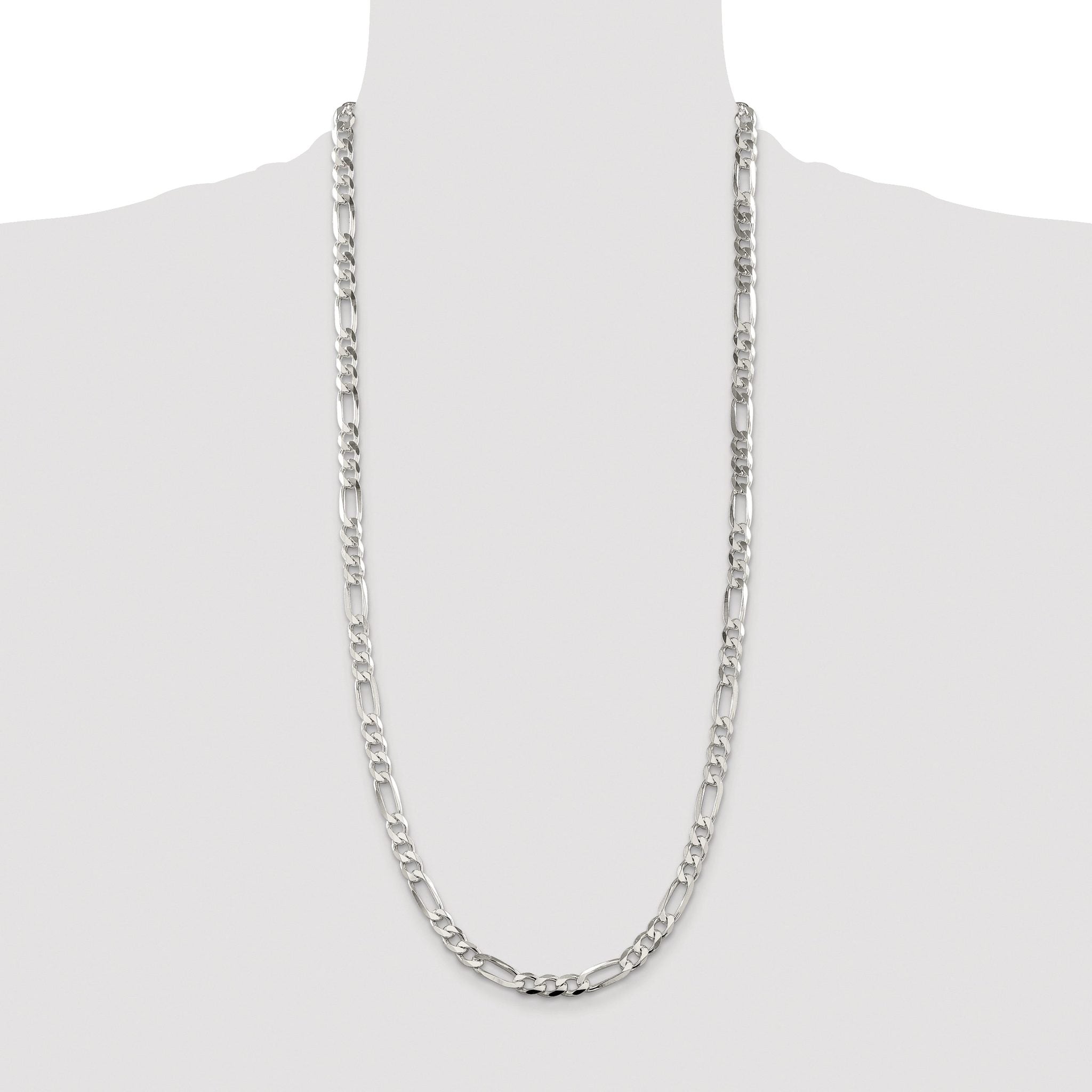 Pavé Flat Figaro Chain in Sterling Silver, 6.75mm