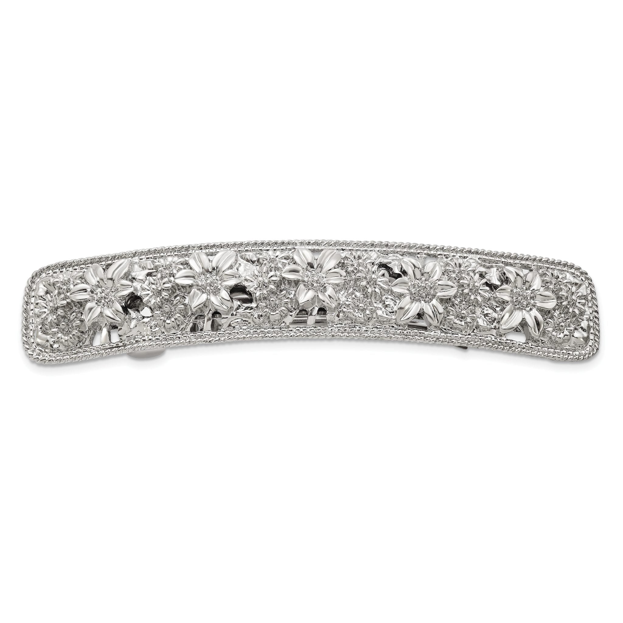 1928 Jewelry Silver-tone Ornate Floral Motif Hair Barrette